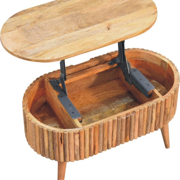 Close-up of the wooden tabletop showing smooth surface and natural grain.