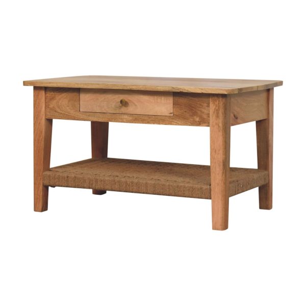 Front-left angled view of oak coffee table