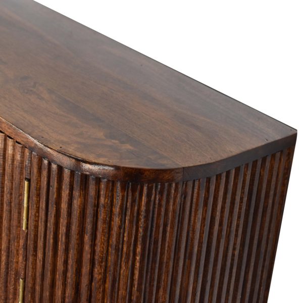 Close-up of mango wood sideboard texture.