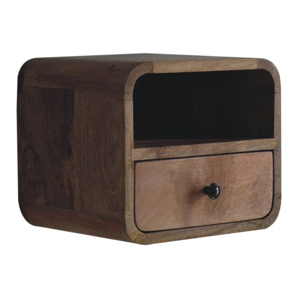 Extra Mini Wall-Mounted Curved Chestnut Bedside Angle View