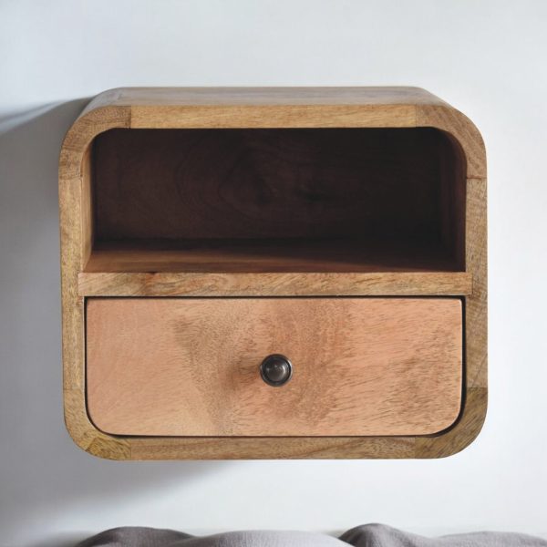 Extra Mini Wall-Mounted Curved Chestnut Bedside Front View