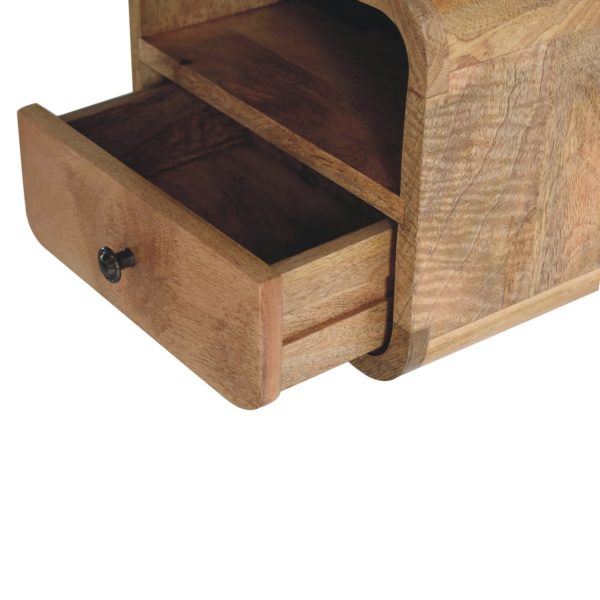 Extra Mini Wall-Mounted Curved Chestnut Bedside Open Drawer