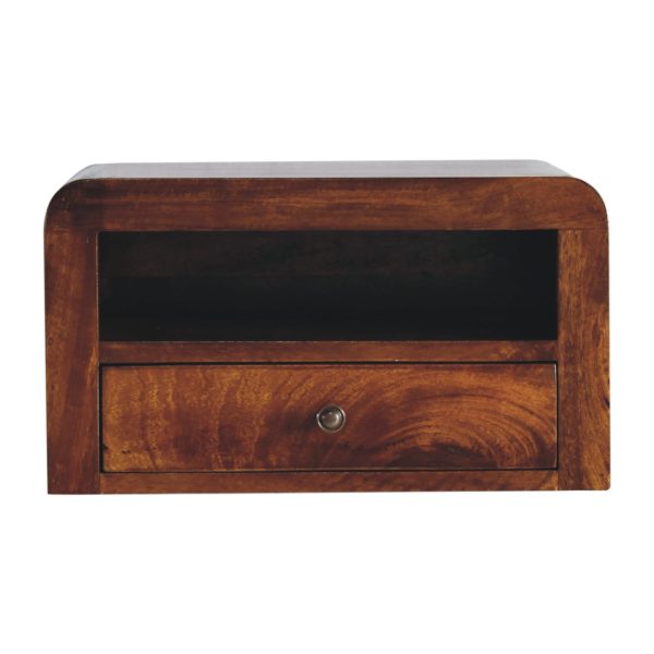 Front view of mango wood bedside unit.