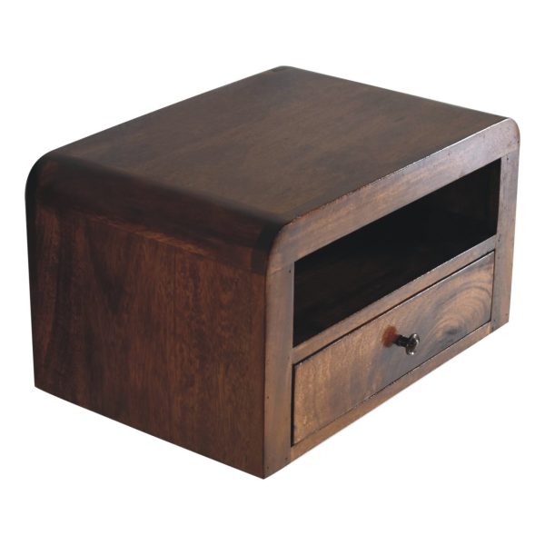 Top view of mango wood bedside unit.