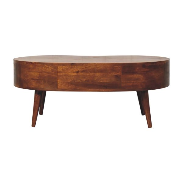 Mango wood coffee table with rounded edges and Scandi legs.