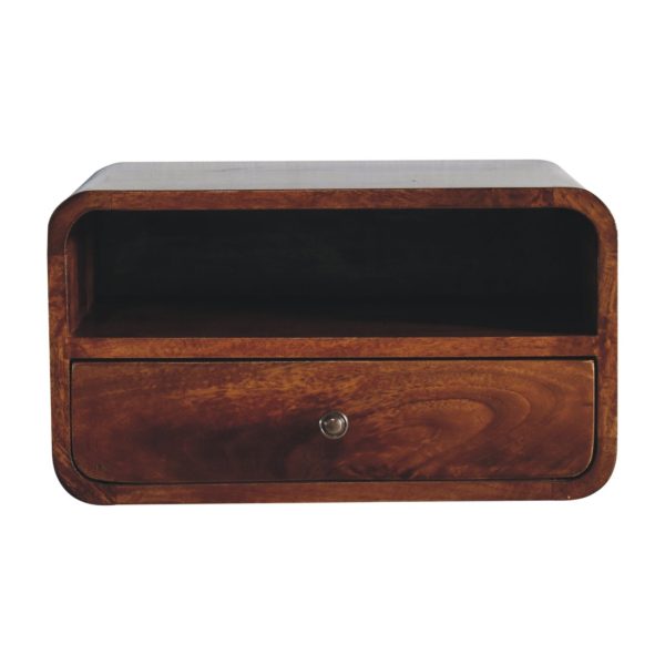 Extra Mini Wall Mounted Curved Chestnut Bedside Front View