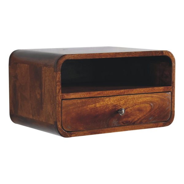 Extra Mini Wall Mounted Curved Chestnut Bedside Side View