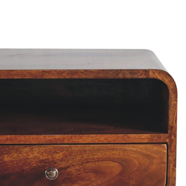 Extra Mini Wall Mounted Curved Chestnut Bedside Open Slot