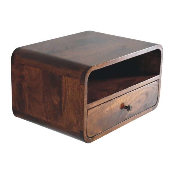 Extra Mini Wall Mounted Curved Chestnut Bedside Top View