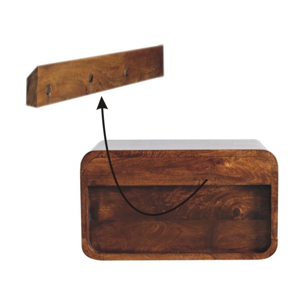 Extra Mini Wall Mounted Curved Chestnut Bedside Back View