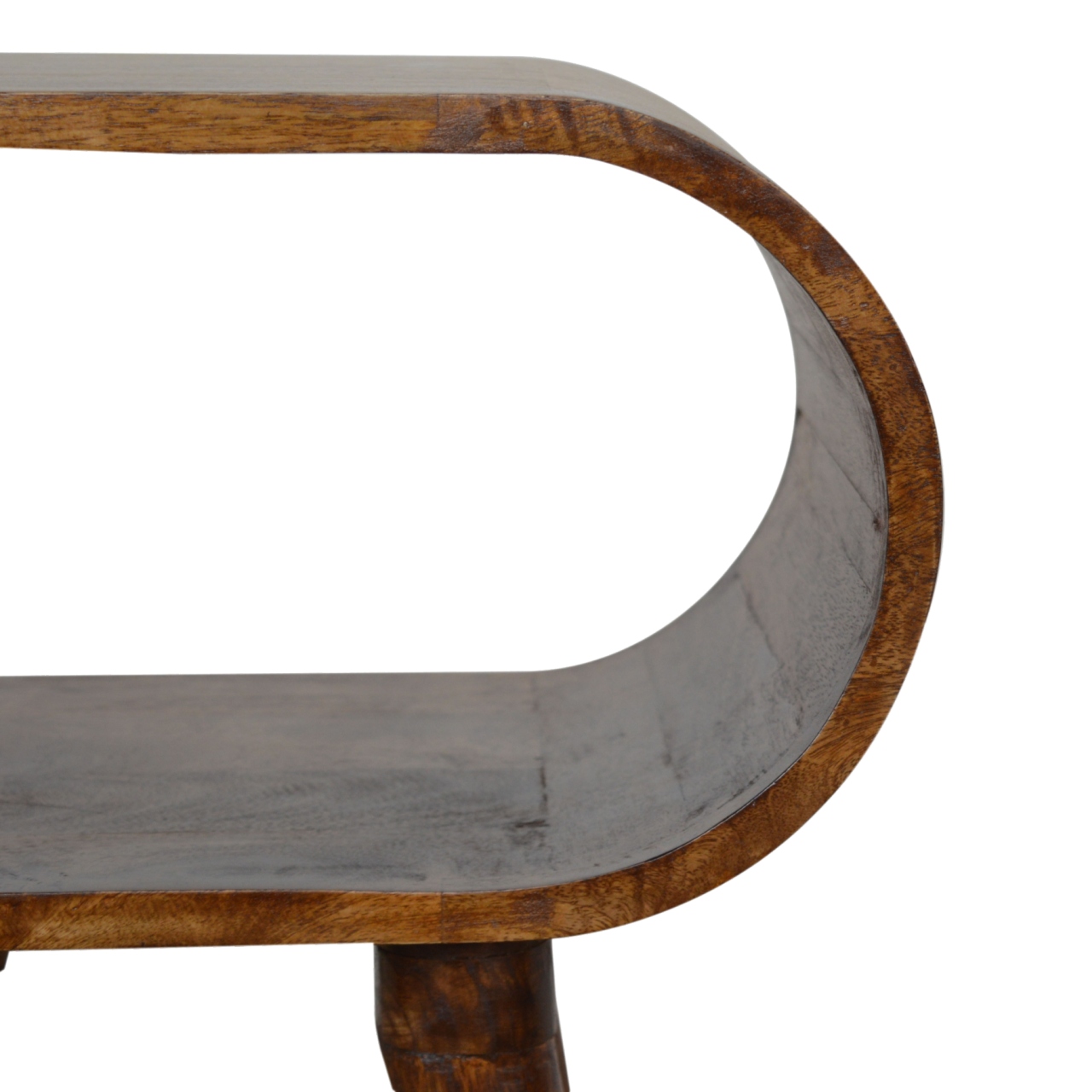 Chestnut Circular Bedside Table – Open Slot Modern Design