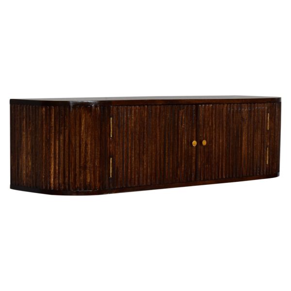 Mango wood sideboard with closed ribbed doors.