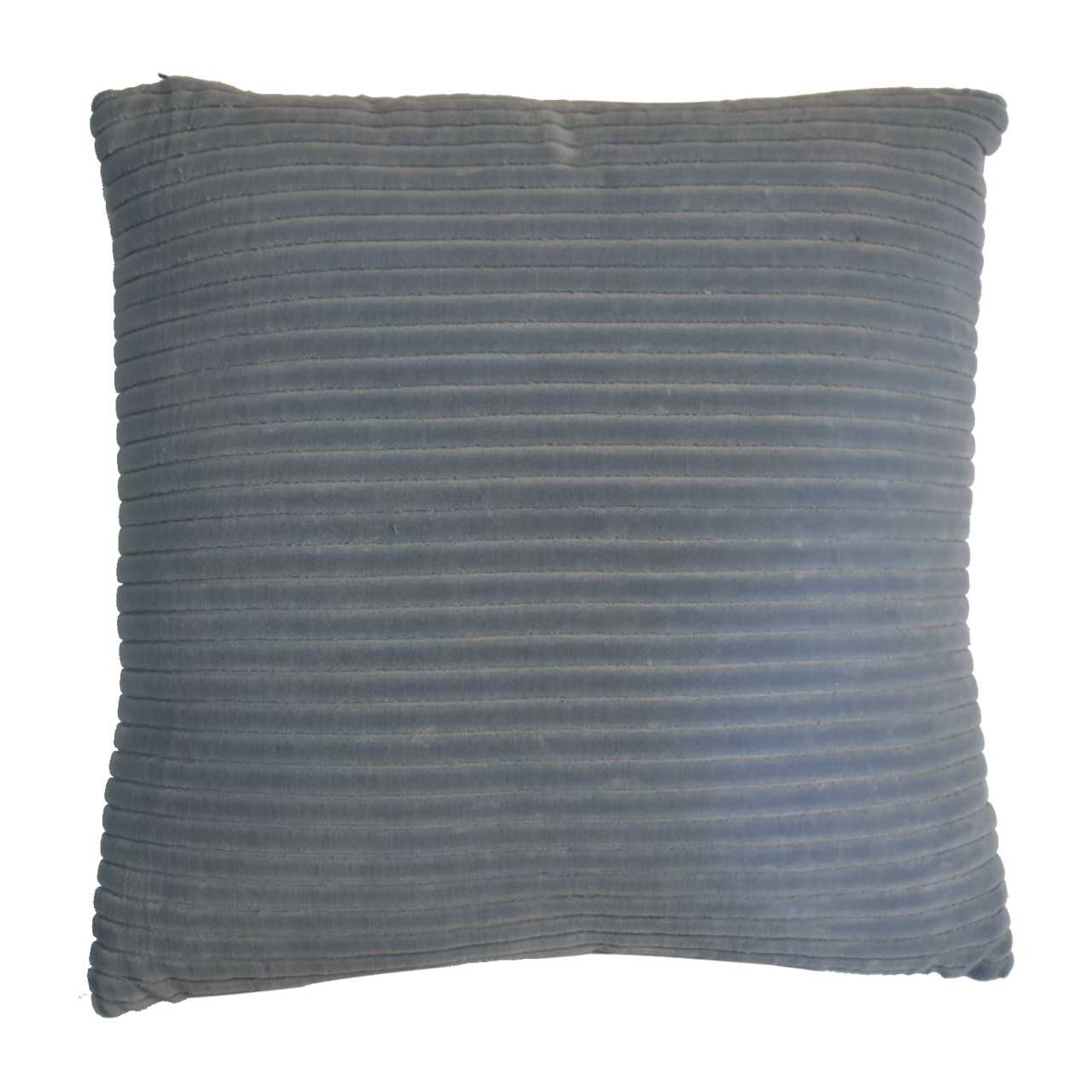 Pair of grey ribbed velvet cushions, rectangular, soft cotton upholstery, for armchair, sofa, or bed.