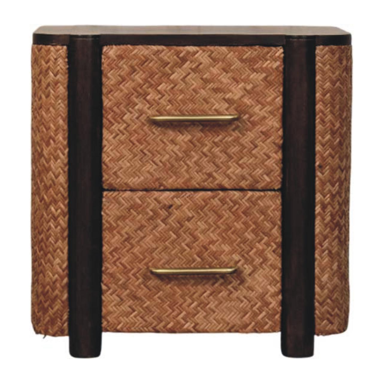 Tropical Rattan Glow Bedside Table