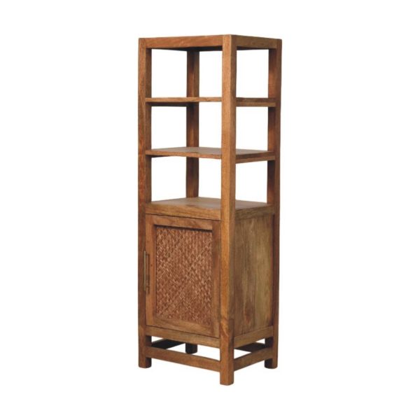 Golden Oak Rattan Shelf Unit