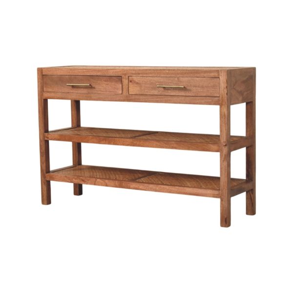 Golden Oak Woven Elegance Console