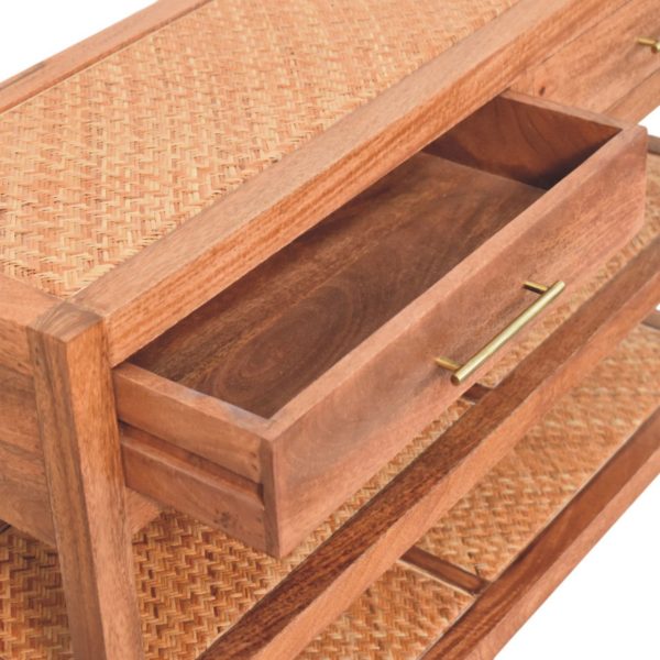 Golden Oak Woven Elegance Console