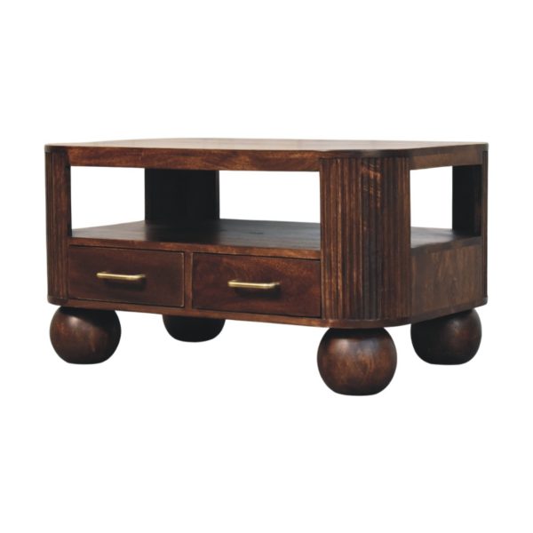 Walnut Fluted Ball Feet Coffee Table
