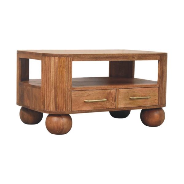 Golden Oak Fluted Ball Feet Coffee Table