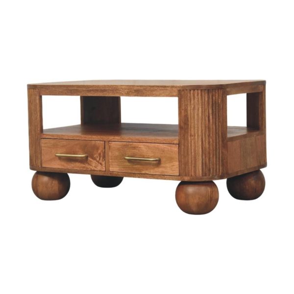 Golden Oak Fluted Ball Feet Coffee Table
