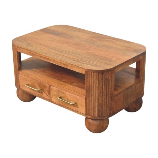 Golden Oak Fluted Ball Feet Coffee Table