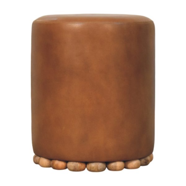 Golden Oak Round Leather Stool