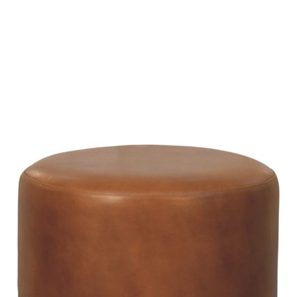 Golden Oak Round Leather Stool