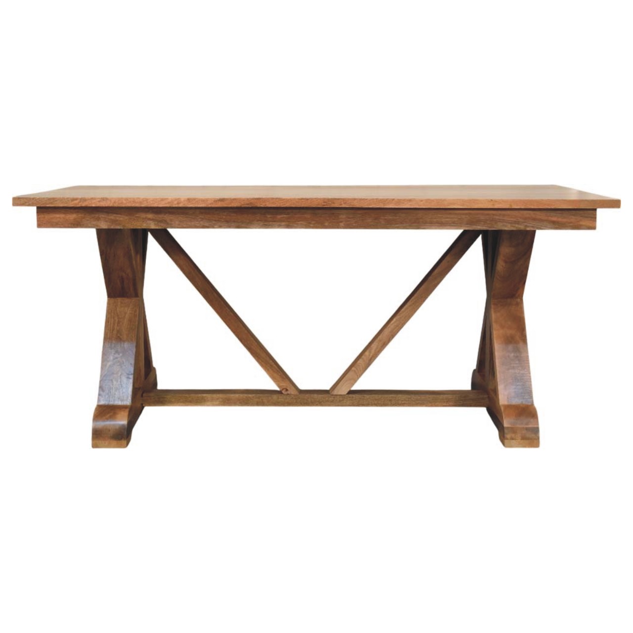 Oak Toned Trestle Dining Table