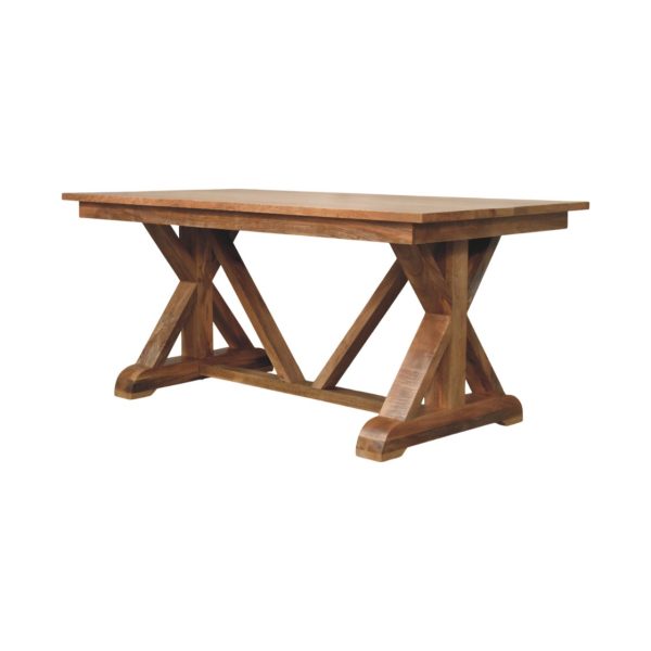 Oak Toned Trestle Dining Table